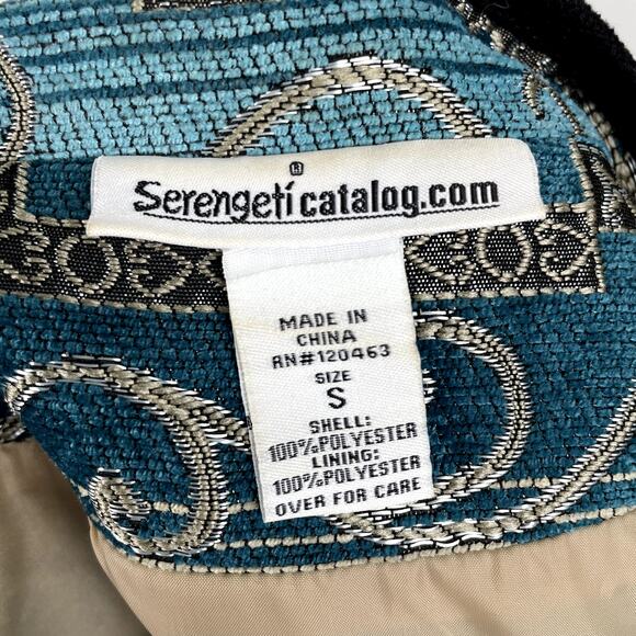 Vintage Serengeti Patchwork Tapestry Jacket Sz S Blue Metallic Shimmery Pockets - Picture 6 of 16